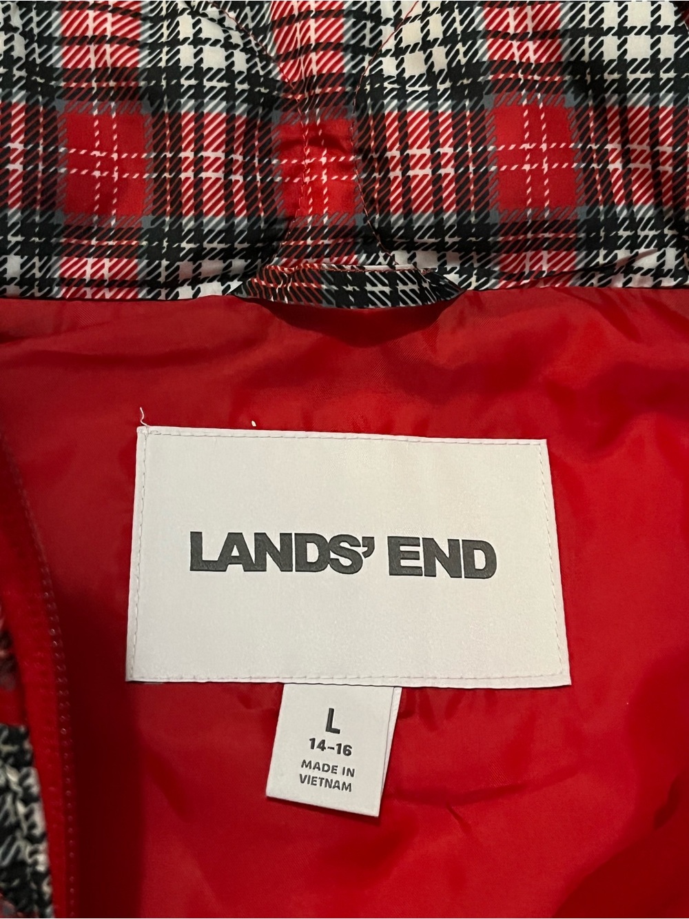 Lands' End Women’s Red and Black Plaid Zip-Up Vest Size Large Christmas Holiday - Picture 5 of 7